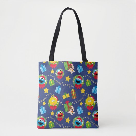 Sesamstraat kerstverlichting patroon tote bag (Voorkant)