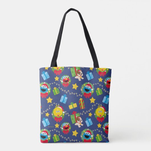 Sesamstraat kerstverlichting patroon tote bag (Achterkant)