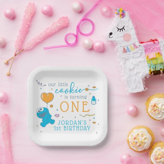 Sesamstraat | Koekjesmonster 1e verjaardag Papieren Bordje (Feest)