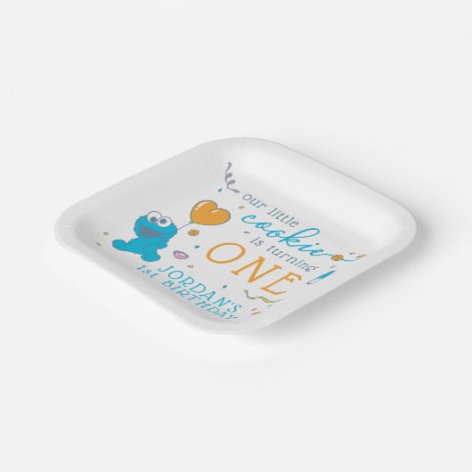 Sesamstraat | Koekjesmonster 1e verjaardag Papieren Bordje (Gebogen)