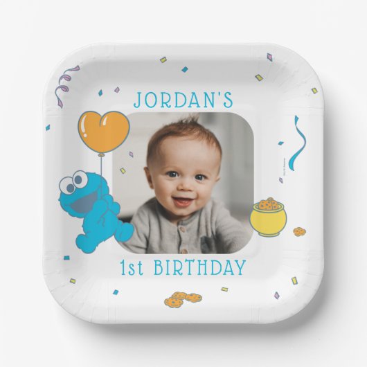 Sesamstraat | Koekjesmonster 1e verjaardag Papieren Bordje (Voorkant)