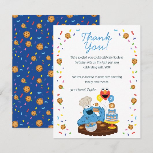 Sesamstraat Koekjesmonster Verjaardagstaart Bedankkaart (Voorkant / Achterkant)