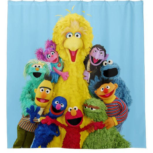 Sesamstraat | Leuk Kleurrijk Pals Portret Douchegordijn (Voorkant)