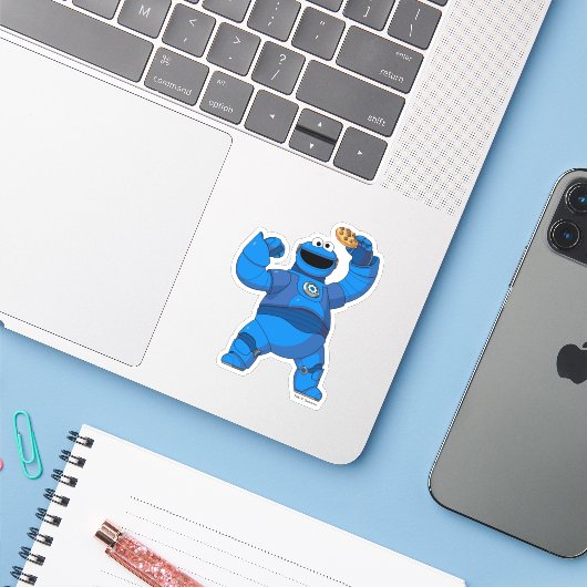 Sesamstraat | Mecha Builders Cookie Monster Sticker (Laptop met iPhone)