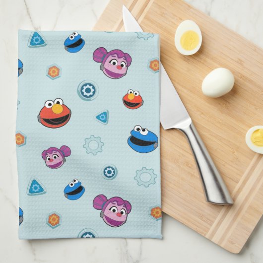 Sesamstraat | Mecha Builders Facers Pattern Theedoek (Quarter Fold)