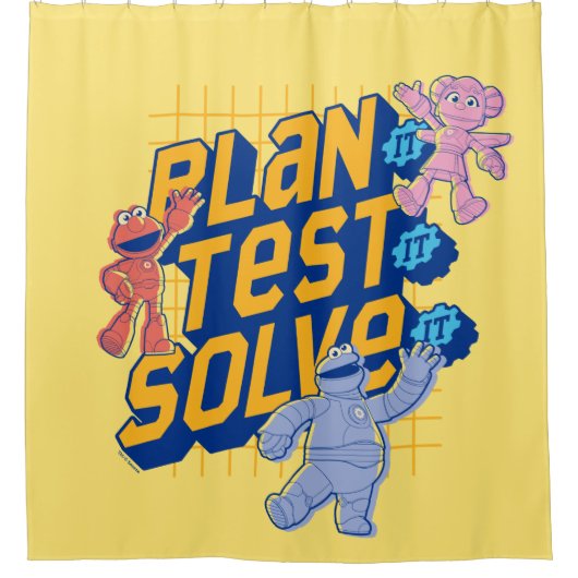 Sesamstraat | Mecha Builders Plan Test Solve Douchegordijn (Voorkant)