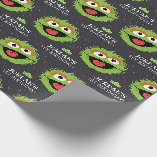 Sesamstraat | Oscar Birthday Chalkboard Cadeaupapier (Hoek)