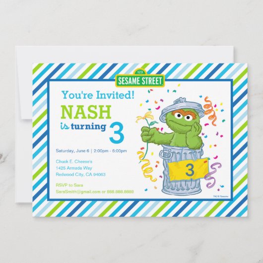 Sesamstraat Oscar de Grouch Striped Verjaardag Kaart (Voorkant)
