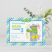 Sesamstraat Oscar de Grouch Striped Verjaardag Kaart (Staand voorkant)
