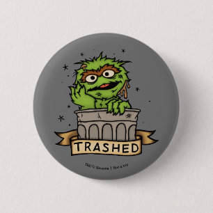 Sesamstraat Oscar de Grouch Trashed Ronde Button 5,7 Cm