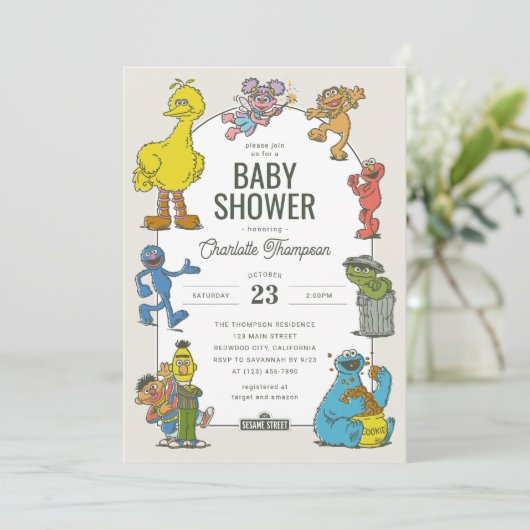  Sesamstraat Personages Baby shower Kaart (Staand voorkant)