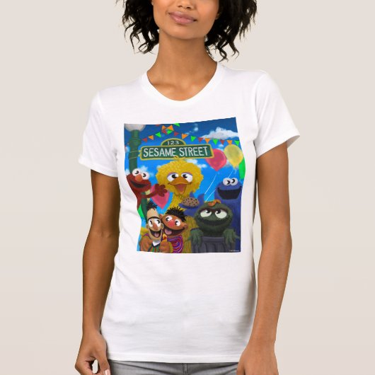 Sesamstraat personages | Feestscène T-shirt (Voorkant)