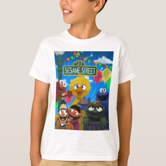 Sesamstraat personages | Feestscène T-shirt (Voorkant)