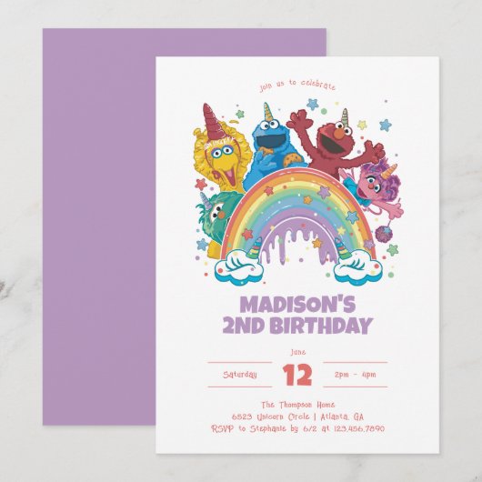 Sesamstraat Regenboog Eenhoorn Verjaardag Kaart (Voorkant / Achterkant)