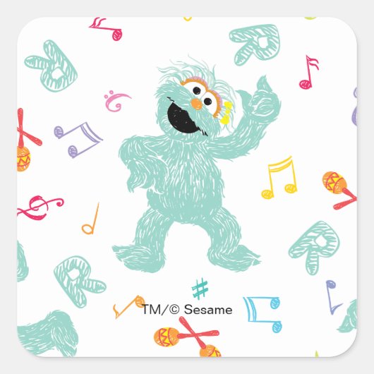 Sesamstraat | Rosita Music Scribble Pattern Vierkante Sticker (Voorkant)