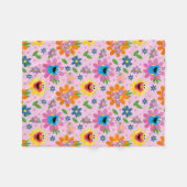 Sesamstraat roze bloemenpatroon fleece deken (Voorkant (Horizontaal))