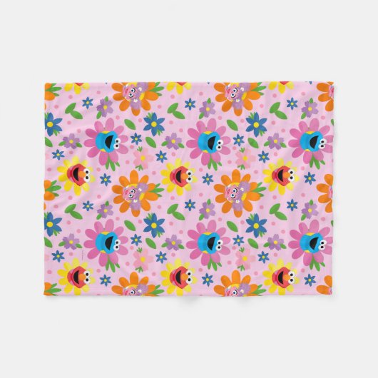 Sesamstraat roze bloemenpatroon fleece deken (Voorkant (Horizontaal))