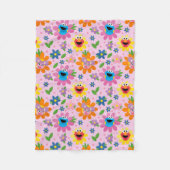 Sesamstraat roze bloemenpatroon fleece deken (Voorkant)