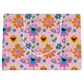 Sesamstraat roze bloemenpatroon groot cadeauzakje (Voorkant)