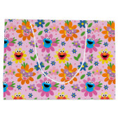 Sesamstraat roze bloemenpatroon groot cadeauzakje (Achterkant)