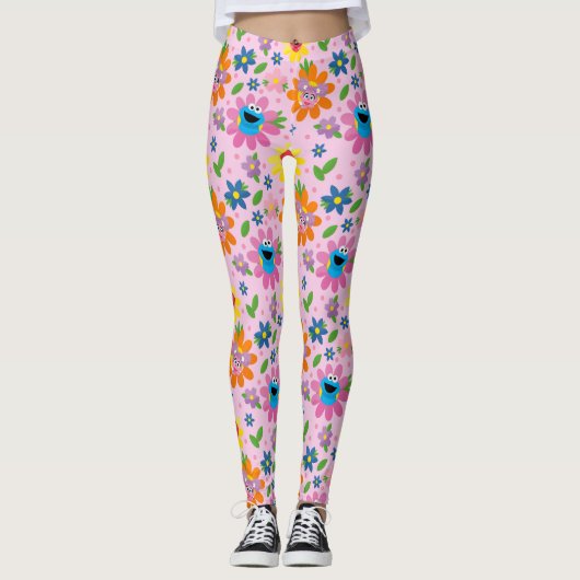 Sesamstraat roze bloemenpatroon leggings (Voorkant)