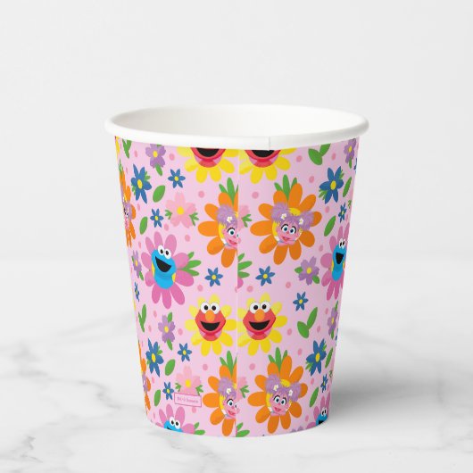 Sesamstraat roze bloemenpatroon papieren bekers (Rechts)