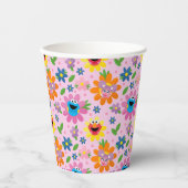 Sesamstraat roze bloemenpatroon papieren bekers (Voorkant)