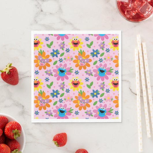 Sesamstraat roze bloemenpatroon servet (Insitu)