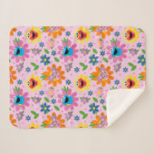 Sesamstraat roze bloemenpatroon sherpa deken (Voorkant (horizontaal))