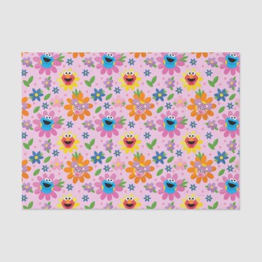 Sesamstraat roze bloemenpatroon tissuepapier (Voorkant)