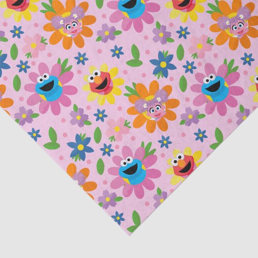 Sesamstraat roze bloemenpatroon tissuepapier (Detail)