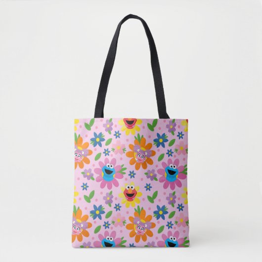 Sesamstraat roze bloemenpatroon tote bag (Voorkant)