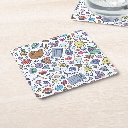 Sesamstraat | Sesampals Doodle Patroon Kartonnen Onderzetters (Schuin)