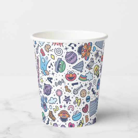 Sesamstraat | Sesampals Doodle Patroon Papieren Bekers (Achterkant)