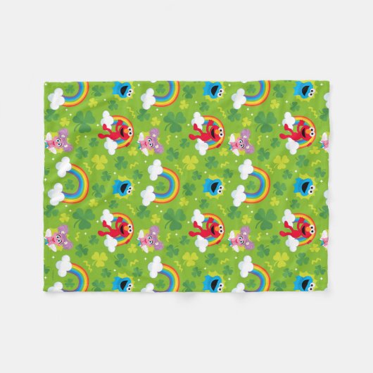 Sesamstraat Shamrock en Rainbow Pattern Fleece Deken (Voorkant (Horizontaal))