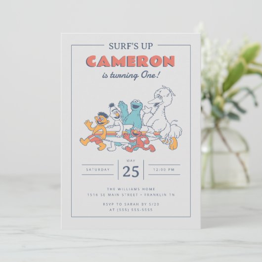 Sesamstraat | Surf's Up Summer Birthday Kaart (Staand voorkant)