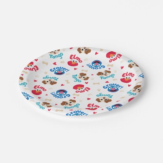 Sesamstraat | Tango, Elmo en Grover Pattern Papieren Bordje (Gekanteld)
