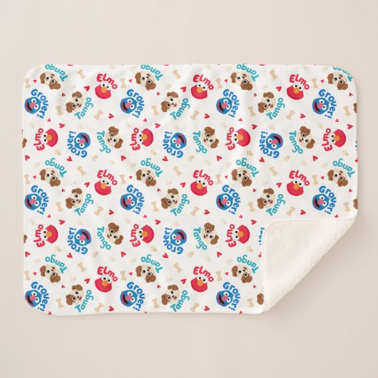 Sesamstraat | Tango, Elmo en Grover Pattern Sherpa Deken (Voorkant (horizontaal))