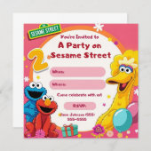 Sesamstraat thema 2e verjaardag uitnodiging (Voorkant / Achterkant)