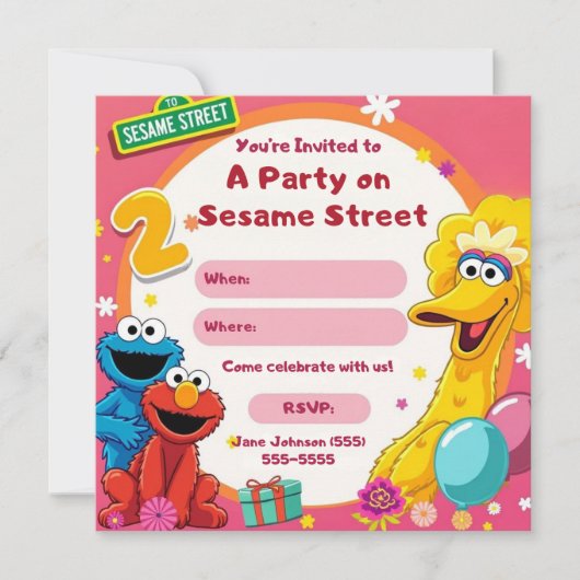 Sesamstraat thema 2e verjaardag uitnodiging (Voorkant)