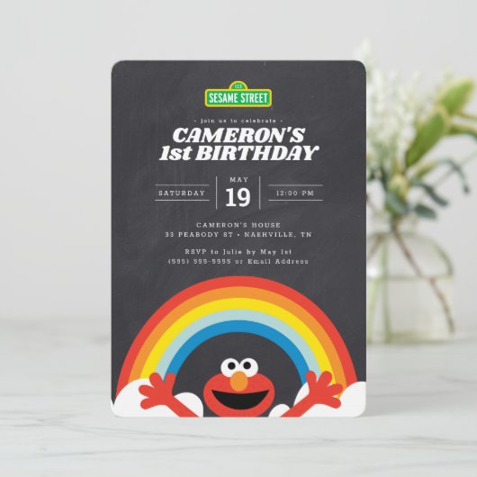 Sesamstraat | Uitnodiging van Elmo Rainbow Birthda (Staand voorkant)