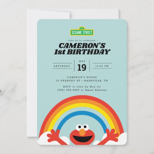 Sesamstraat | Uitnodiging van Elmo Rainbow Birthda (Voorkant)
