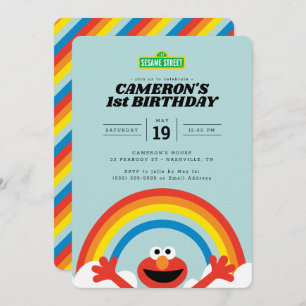 Sesamstraat   Uitnodiging van Elmo Rainbow Birthda