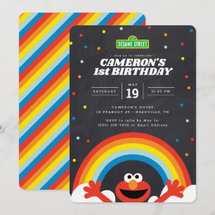 Sesamstraat   Uitnodiging van Elmo Rainbow Birthda