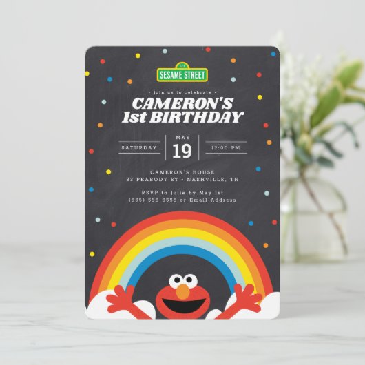 Sesamstraat | Uitnodiging van Elmo Rainbow Birthda (Staand voorkant)