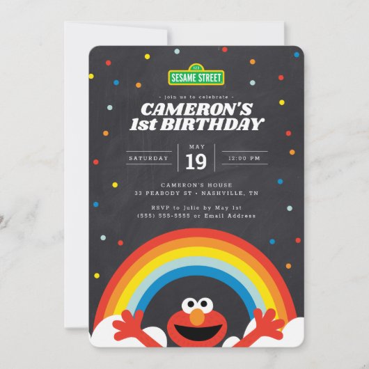 Sesamstraat | Uitnodiging van Elmo Rainbow Birthda (Voorkant)