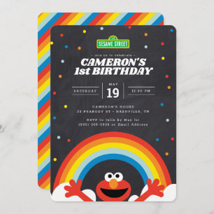 Sesamstraat   Uitnodiging van Elmo Rainbow Birthda