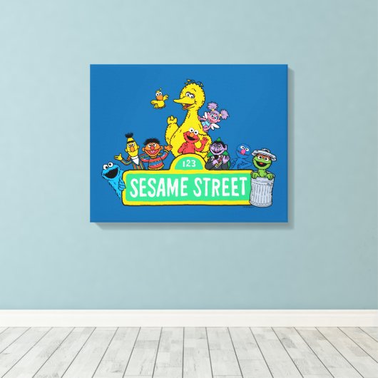 Sesamstraat | Volledige kleur met maten Canvas Afdruk (Insitu (Houten vloer))