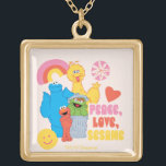 Sesamstraat | Vrede, liefde, Sesame Goud Vergulden Ketting<br><div class="desc">This cute Sesame Street design features Cookie Monster,  Big Bird,  Elmo and Oscar the Grouch Promoting "Peace,  Love and Sesame." © 2021 Sesame Workshop. www.sesamestreet.org</div>