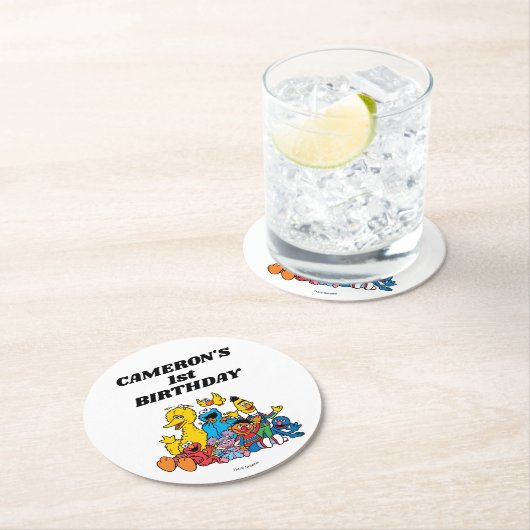 Sesamstraat Vrienden 1e verjaardag Ronde Kartonnen Onderzetter (Insitu)